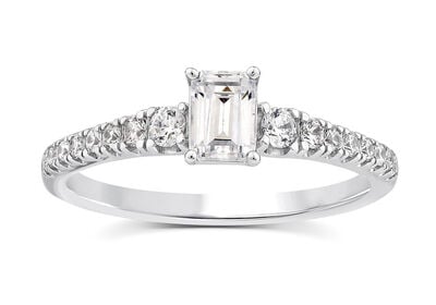 Emerald Diamond 3/4ctw. Cathedral Engagement Ring in 14k White Gold